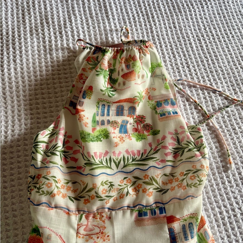 En Saison White and Green Linen Dress - Picture 5 of 8